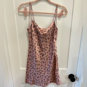 EUC All in Favor satin floral pink slip mini dress